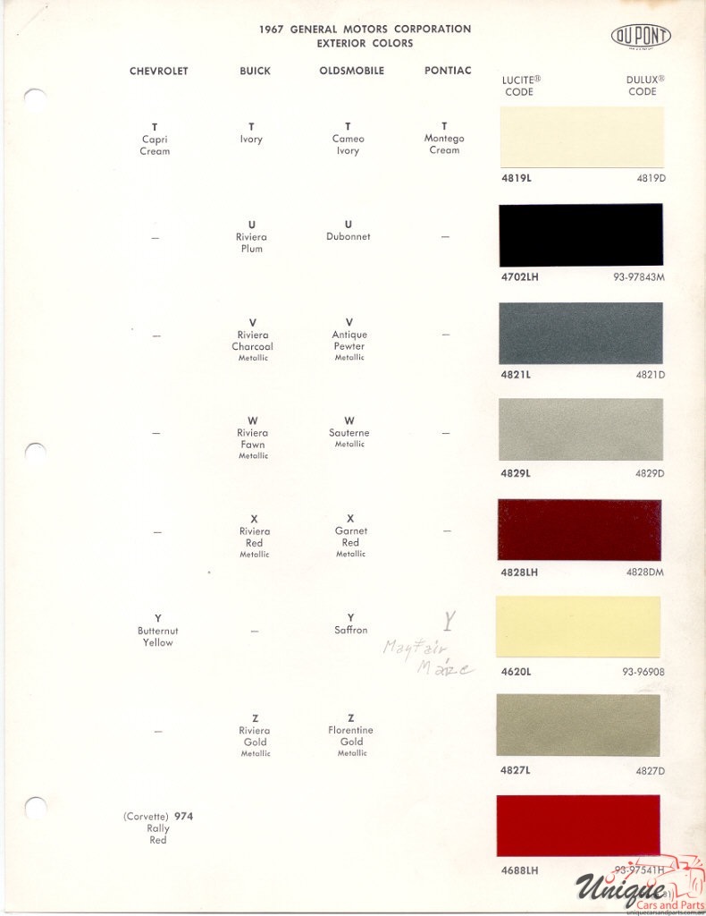 1967 General Motors Paint Charts DuPont 3